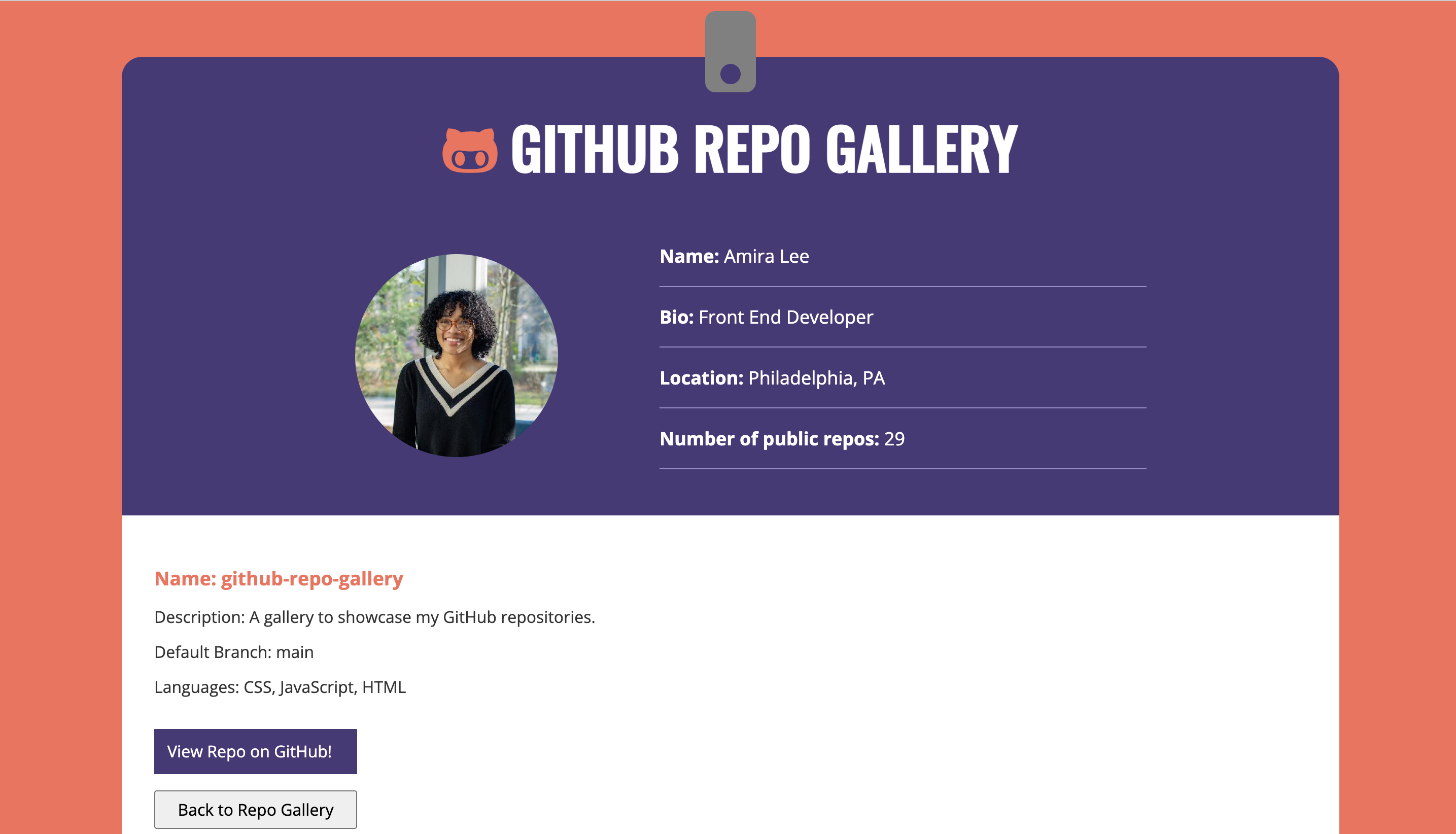 Screenshot of Github repo gallery