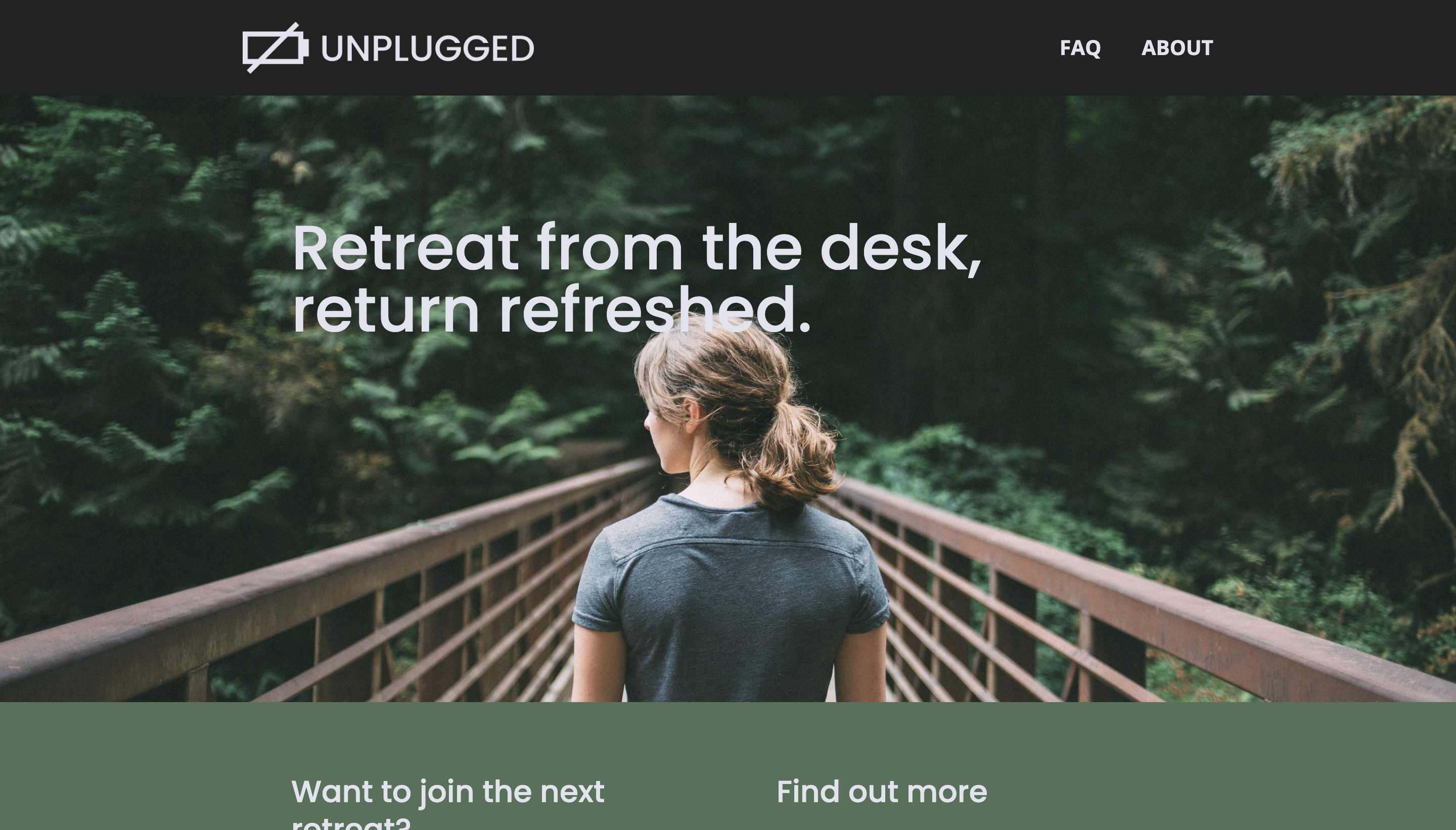 Screenshot of the unplugged retreat webpage