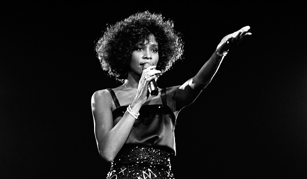 Black & white photo of Whitney Houston